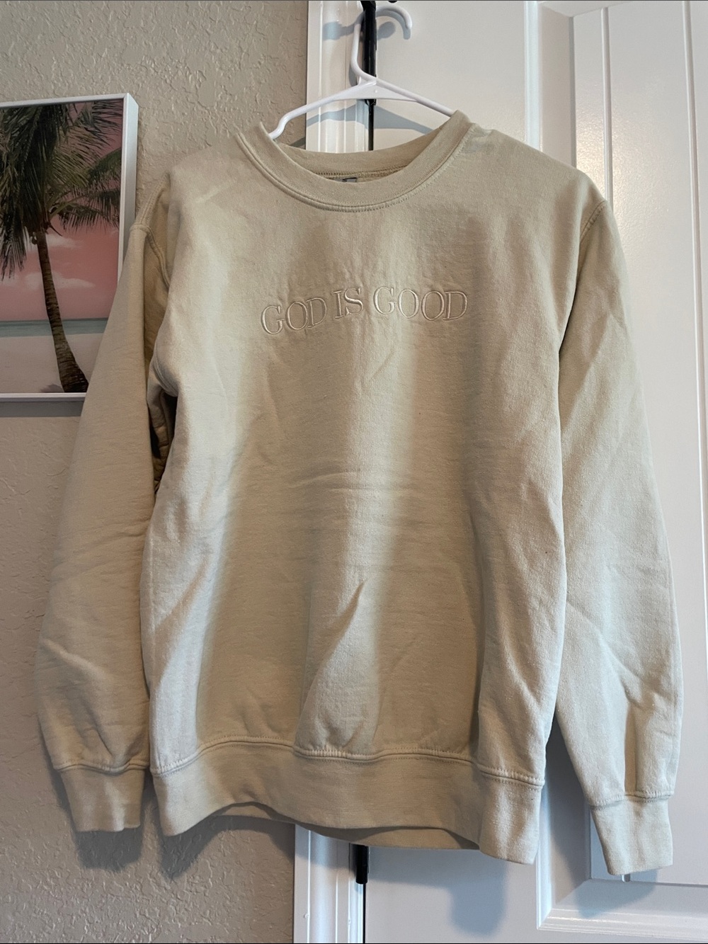 Crewneck Sweatshirt - Cream "GOD IS GOOD" Embroidered